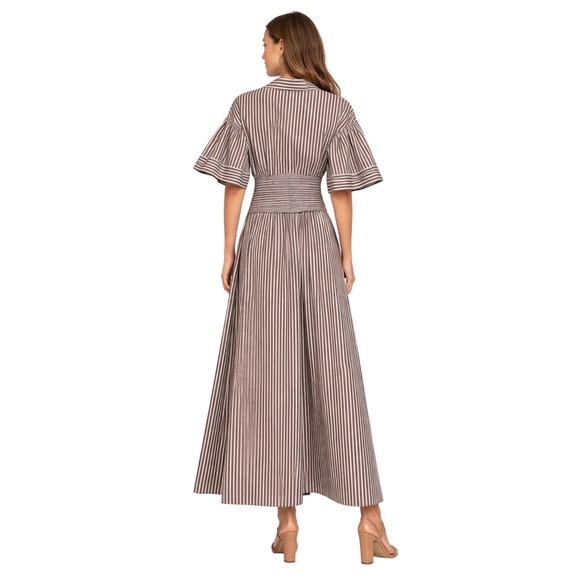 Luisa Spagnoli Striped Belted Maxi Shirt Dress IT Large US 8/10 Cotton Italy‎ - Picture 2 of 9